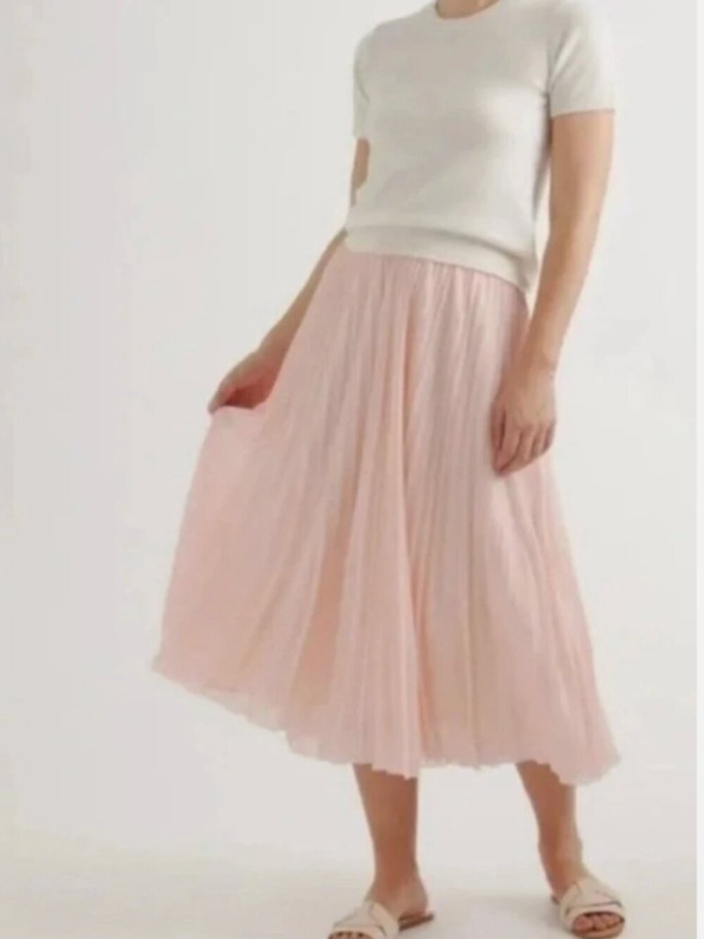 Quince soft pink pleated midi skirt